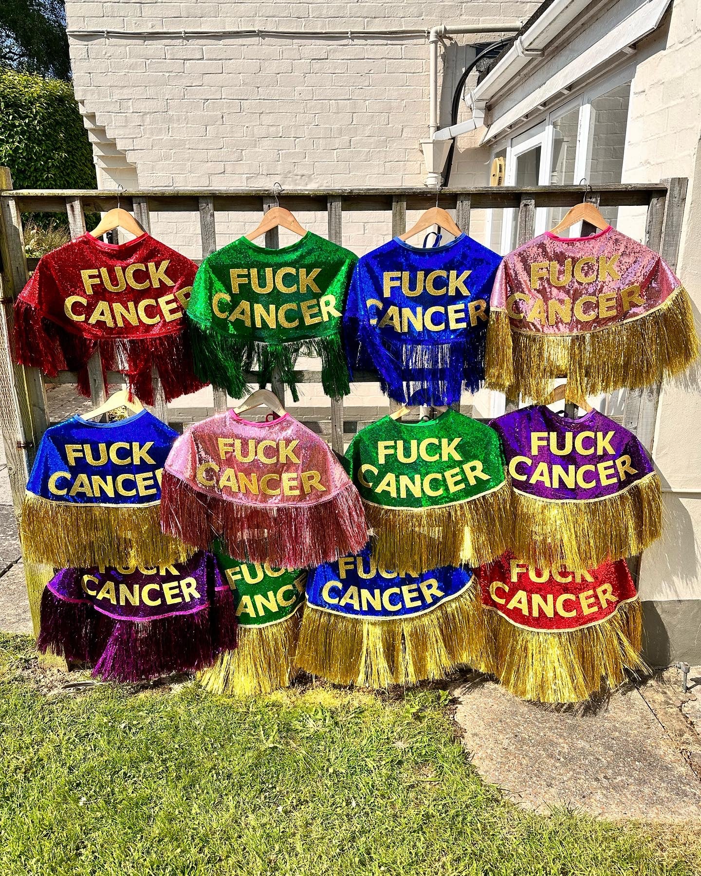 ‘FUCK CANCER’ Sequin Cape - also available censored