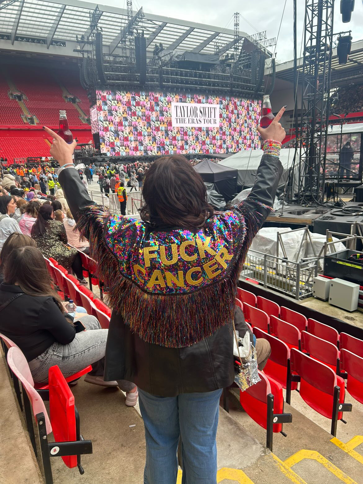 ‘FUCK CANCER’ Sequin Cape - also available censored