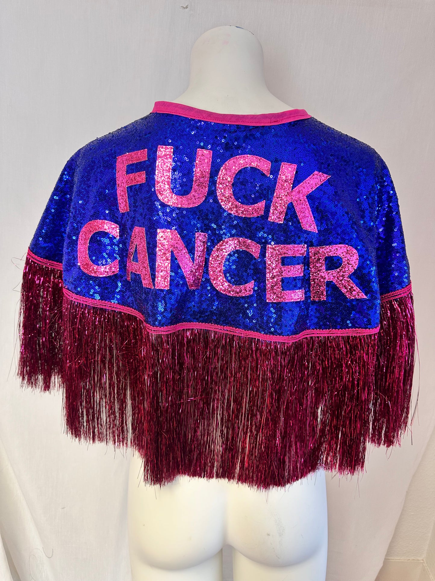 ‘FUCK CANCER’ Sequin Cape - also available censored