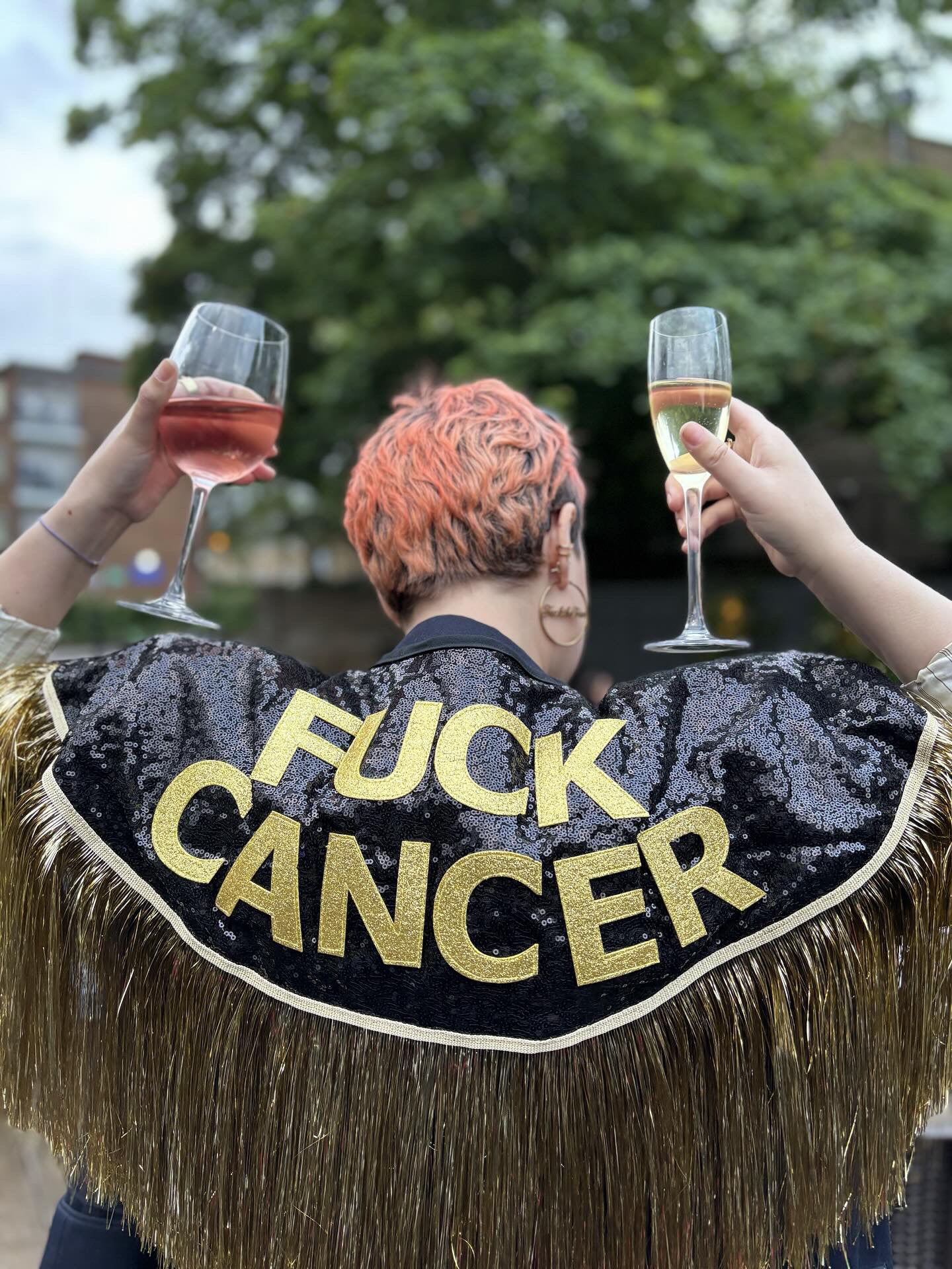 ‘FUCK CANCER’ Sequin Cape - also available censored