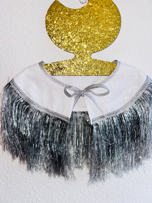 WHITE WITH SILVER TINSEL SHORTIE CAPE