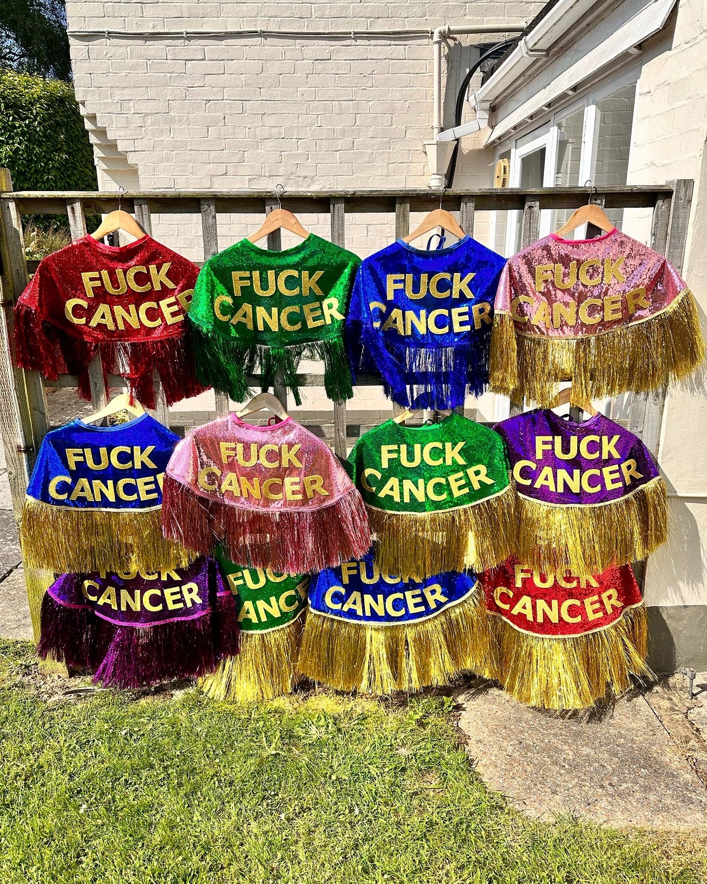 ‘FUCK CANCER’ Sequin Cape - also available censored