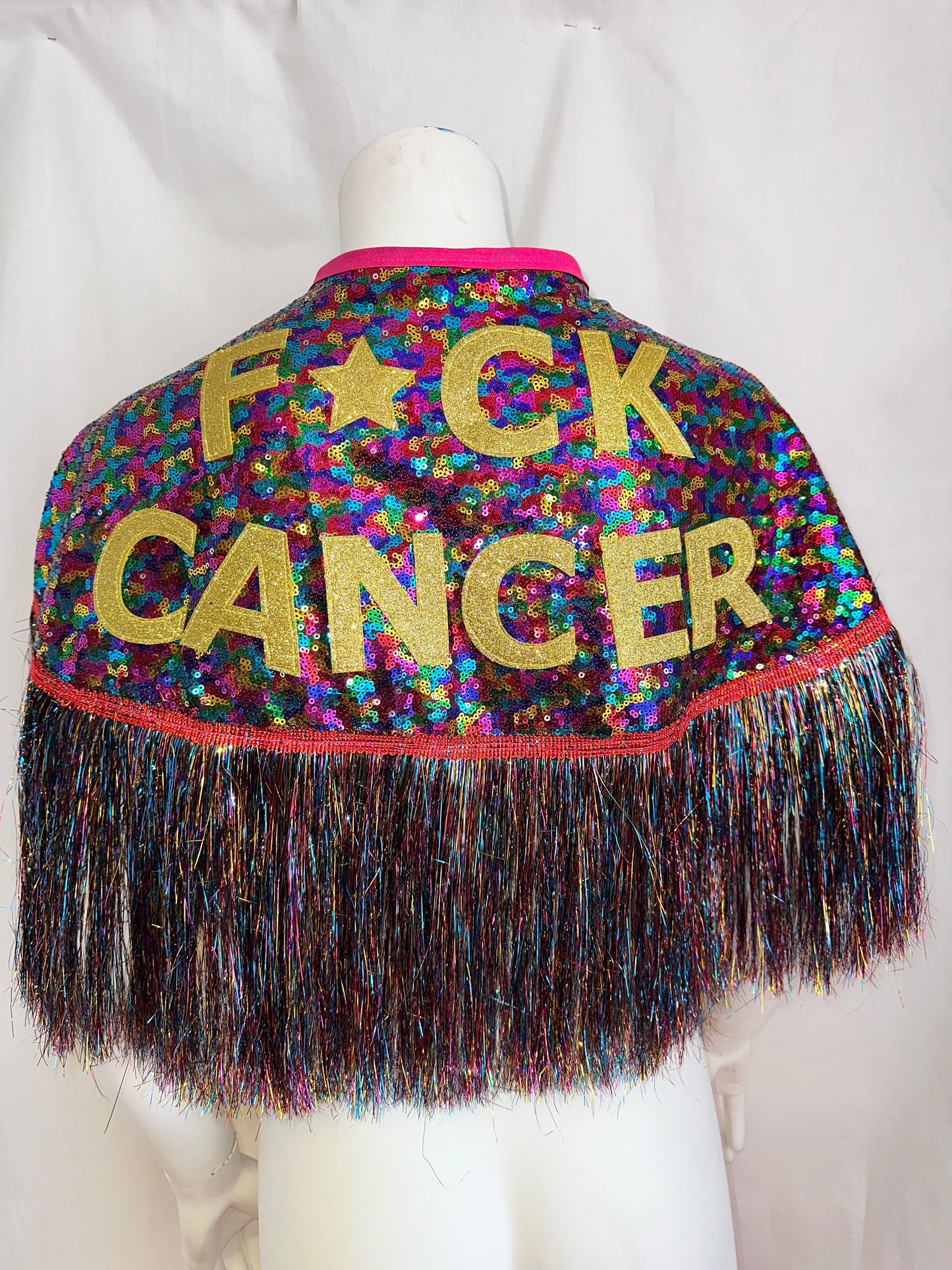 ‘FUCK CANCER’ Sequin Cape - also available censored