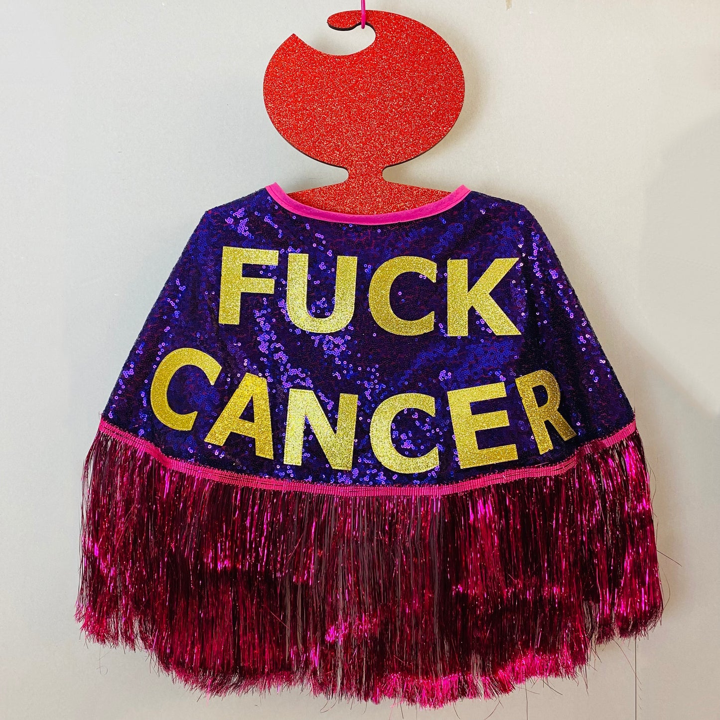 ‘FUCK CANCER’ Sequin Cape - also available censored